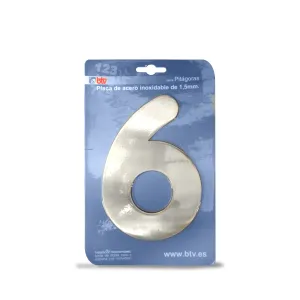 PLACA '6'  INOX ALTO 15,5 CM PLACA '6'  INOX ALTO 15,5 CM