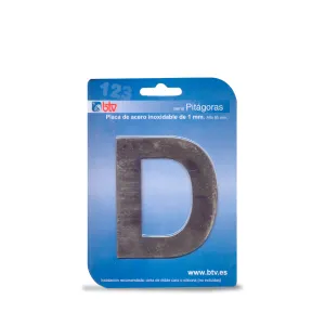 PLACA 'D'  INOX ALTO 8,5 CM PLACA 'D'  INOX ALTO 8,5 CM