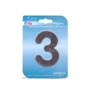 PLACA '3'  INOX ALTO 8,5 CM PLACA '3'  INOX ALTO 8,5 CM