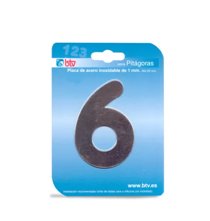 PLACA '6'  INOX ALTO 8,5 CM