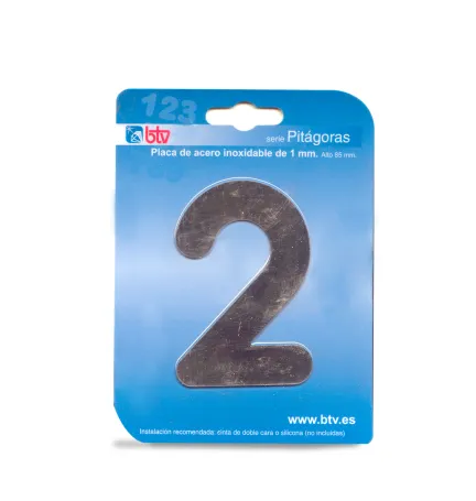 PLACA '2'  INOX ALTO 8,5 CM