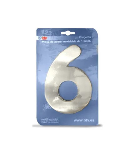 PLACA '6'  INOX ALTO 15,5 CM