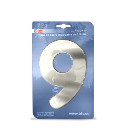 PLACA '9'  INOX ALTO 15,5 CM