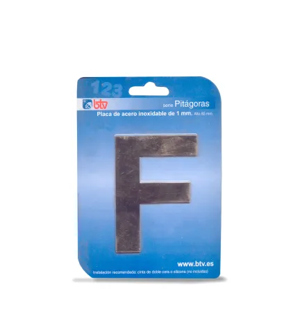 PLACA 'F' INOX ALTO 8,5 CM