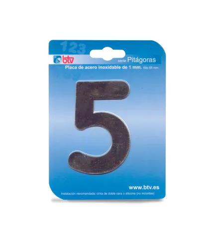 PLACA '5'  INOX ALTO 8,5 CM