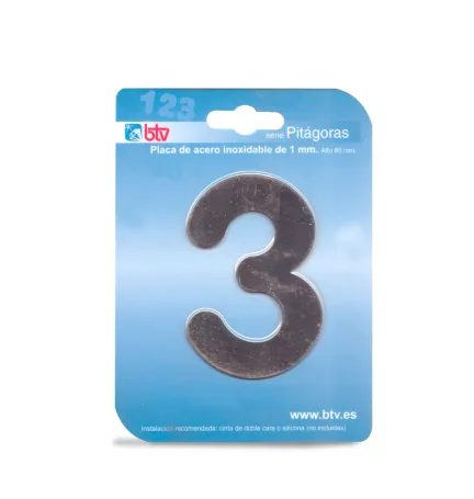 PLACA '3' INOX ALTO 8,5 CM