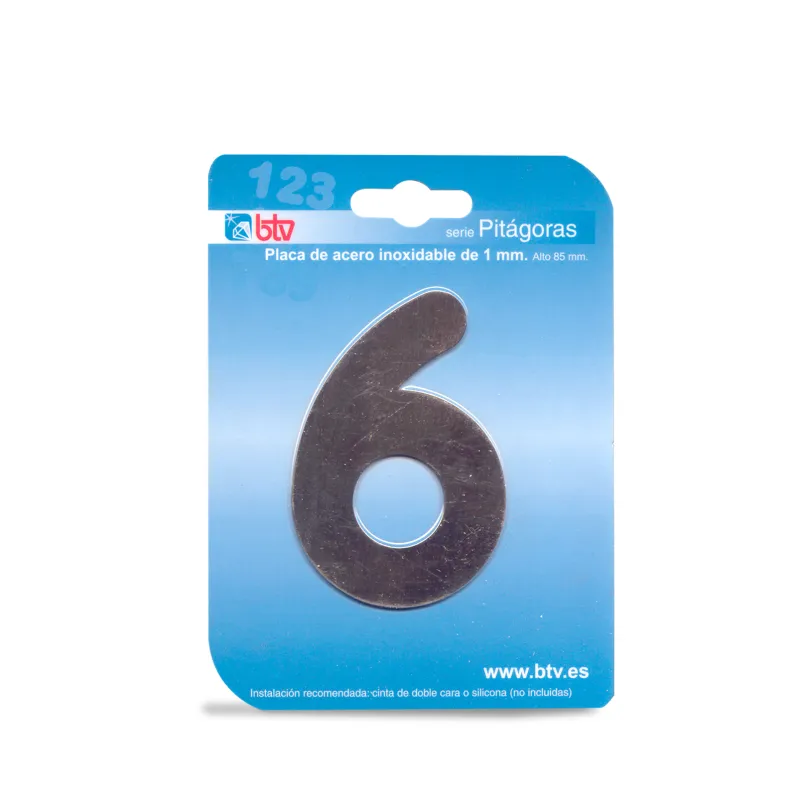 PLACA '6'  INOX ALTO 8,5 CM