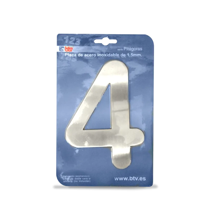 PLACA '4'  INOX ALTO 15,5 CM