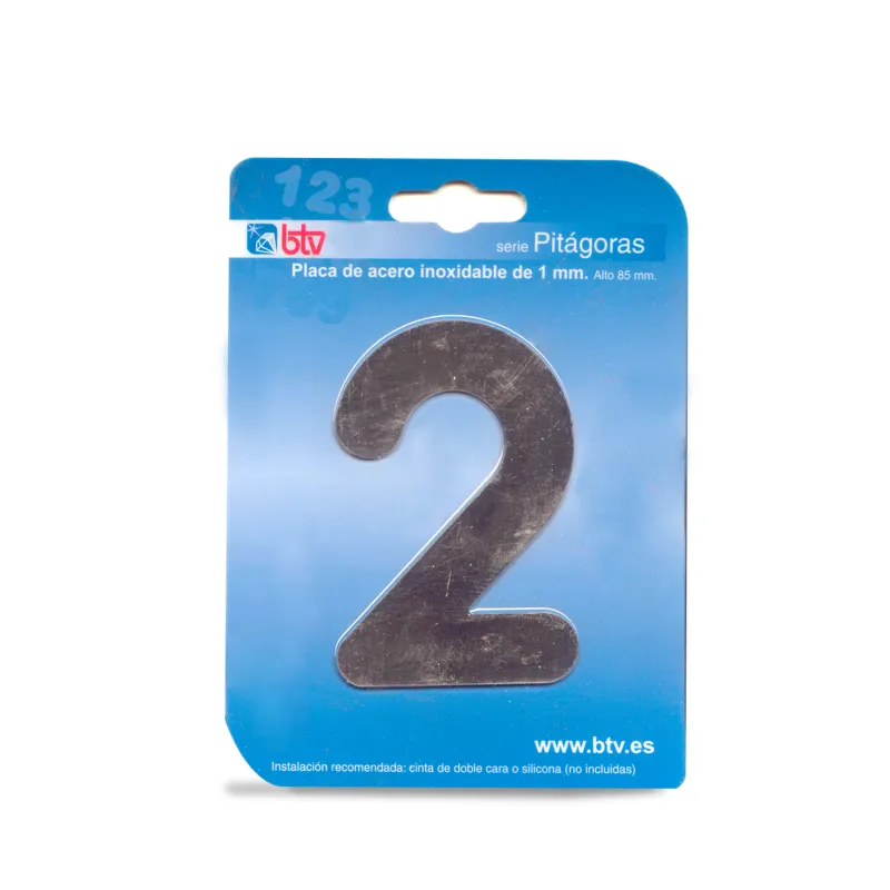 PLACA '2'  INOX ALTO 8,5 CM