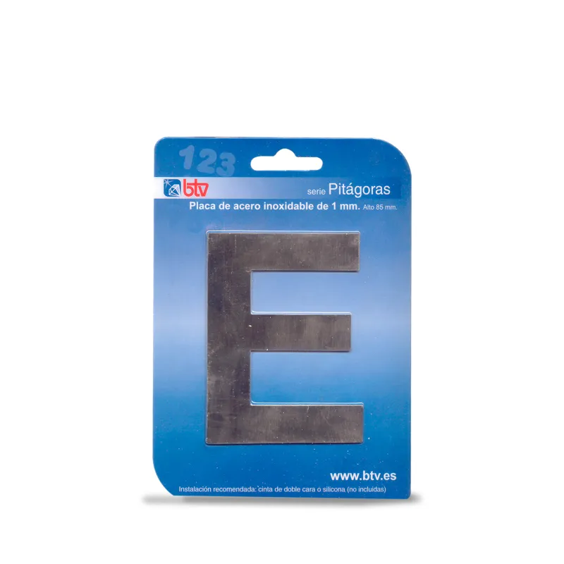 PLACA 'E'  INOX ALTO 8,5 CM