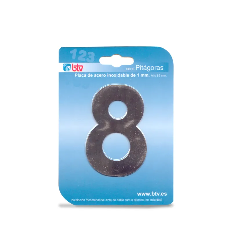 PLACA '8'  INOX ALTO 8,5 CM