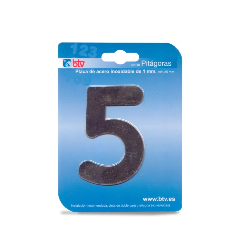 PLACA '5'  INOX ALTO 8,5 CM