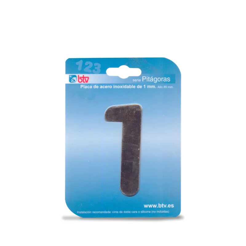 PLACA '1'  INOX ALTO 8,5 CM