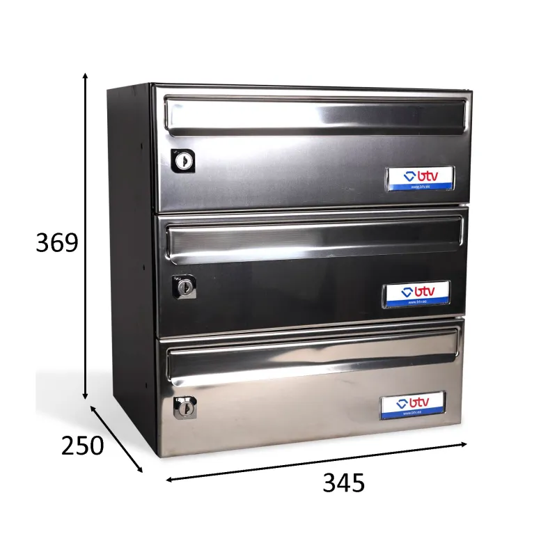 BUZON BARAJAS TRIPLE (3 BUZONES) 345x250 ACERO INOXIDABLE BRILLO